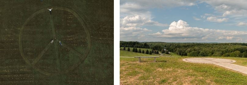 guests in peace sign and peace overlook at bethel woods.JPG