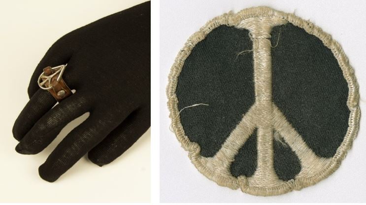 peace sign artifacts from the museum at bethel woods.JPG