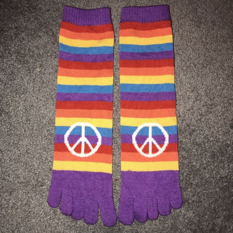 rainbow toe socks with peace signs on them.jpg